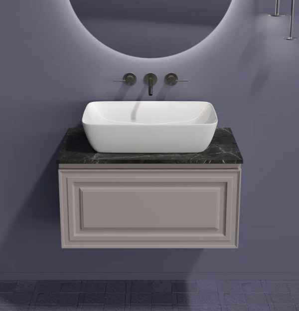 Тумба под раковину со столешницей Sancos Very 80 doha soft, столешница черный мрамор