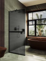 Душевая перегородка Maybahglass MGD-718-6у 119 см, профиль черный, стекло графит матовое