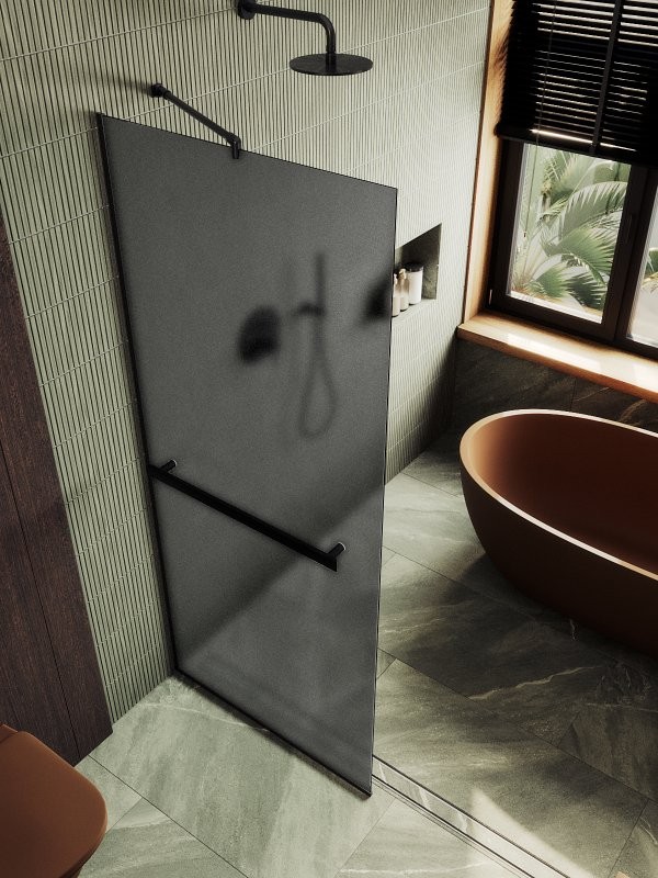 Душевая перегородка Maybahglass MGD-718-6у 119 см, профиль черный, стекло графит матовое