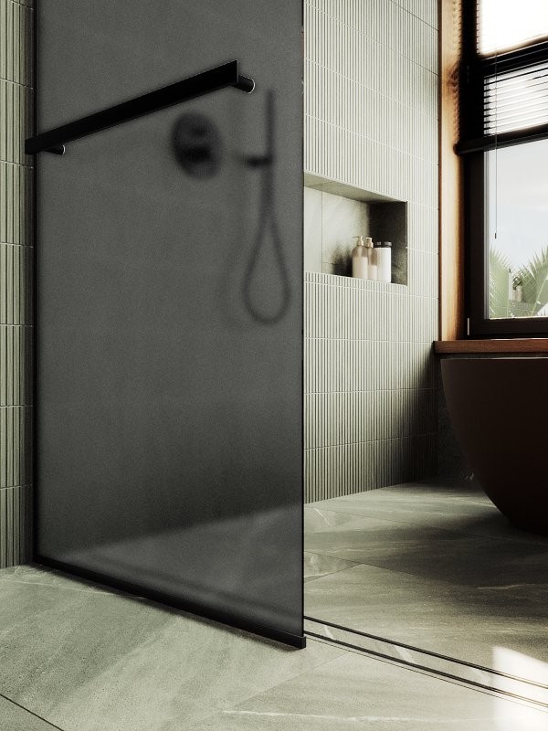 Душевая перегородка Maybahglass MGD-718-6у 119 см, профиль черный, стекло графит матовое