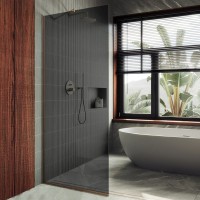 Душевая перегородка Maybahglass MGD-1355-2у 99 см, профиль бронза, стекло графит