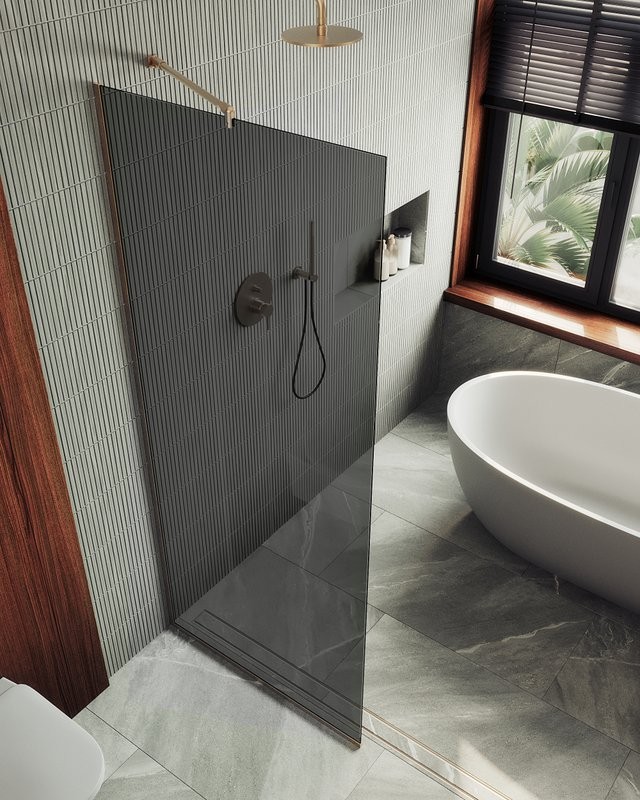 Душевая перегородка Maybahglass MGD-1355-2у 99 см, профиль бронза, стекло графит