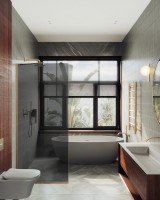 Душевая перегородка Maybahglass MGD-1355-2у 99 см, профиль бронза, стекло графит