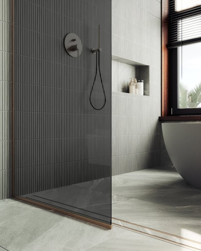 Душевая перегородка Maybahglass MGD-1355-2у 99 см, профиль бронза, стекло графит