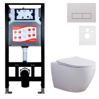 Комплект 3 в 1 Унитаз подвесной Esbano Azalea ESUPAZALW + Инсталляция Fram + Кнопка ESINMTP21ST цвет сатин