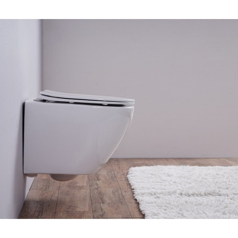 Комплект 3 в 1 Унитаз подвесной Esbano Azalea ESUPAZALW + Инсталляция Fram + Кнопка ESINMTP21ST цвет сатин