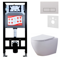 Комплект 3 в 1 Унитаз подвесной Esbano Azalea ESUPAZALW + Инсталляция Fram + Кнопка ESINMTP21ST цвет сатин
