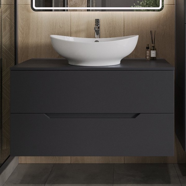 Тумба с раковиной Orange Line 100 подвесная, 2 ящика, матовый графит с раковиной B08-585w