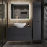 Тумба с раковиной Orange Line 100 подвесная, 2 ящика, матовый графит с раковиной B08-585w