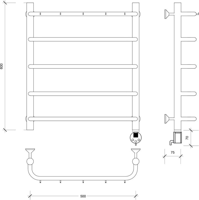 Полотенцесушитель электрический Secado Мерида 1 К 60x50 см, подключение справа, матовый черный, лесенка