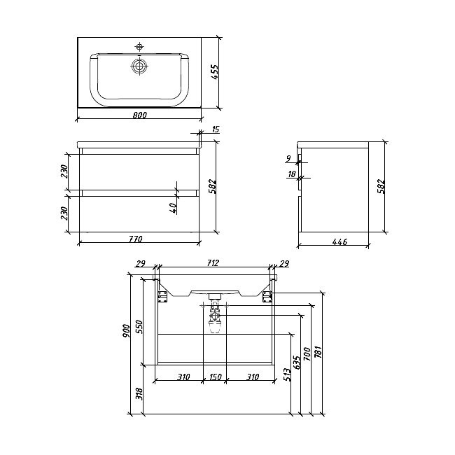 Тумба под раковину Caprigo Forte 80 подвесная, белая