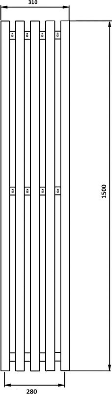 Полотенцесушитель водяной Secado Бергамо 5К 1500/280 150x30 см, матовый черный, I-образный