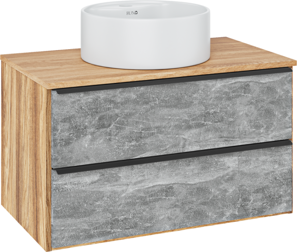 Тумба с раковиной Runo Мальта 85 подвесная, дуб, серая, раковина Sole 40