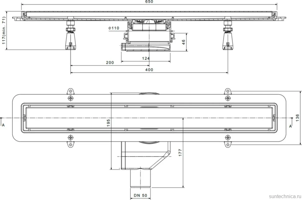 Душевой трап (лоток) Pestan Confluo Premium Line 650 белое стекло/сталь