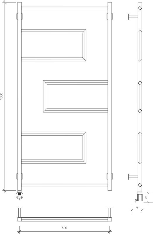Полотенцесушитель электрический Secado Рабби 100х50 105x55 см, подключение слева, черный матовый, лесенка
