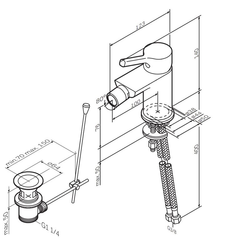 Смеситель для биде AM.PM X-Joy F85A83100 с донным клапаном, хром