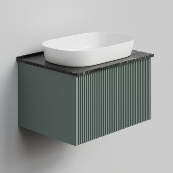 Тумба с раковиной La Fenice Terra 60 подвесная, grigio, столешница черный мрамор, раковина белая матовая