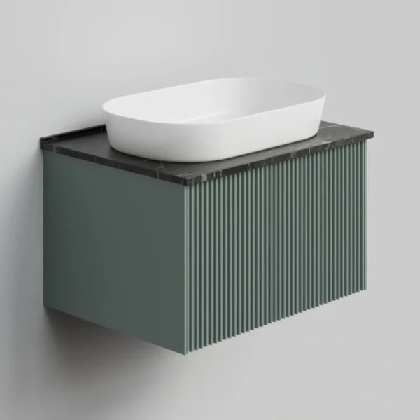 Тумба с раковиной La Fenice Terra 60 подвесная, grigio, столешница черный мрамор, раковина белая матовая