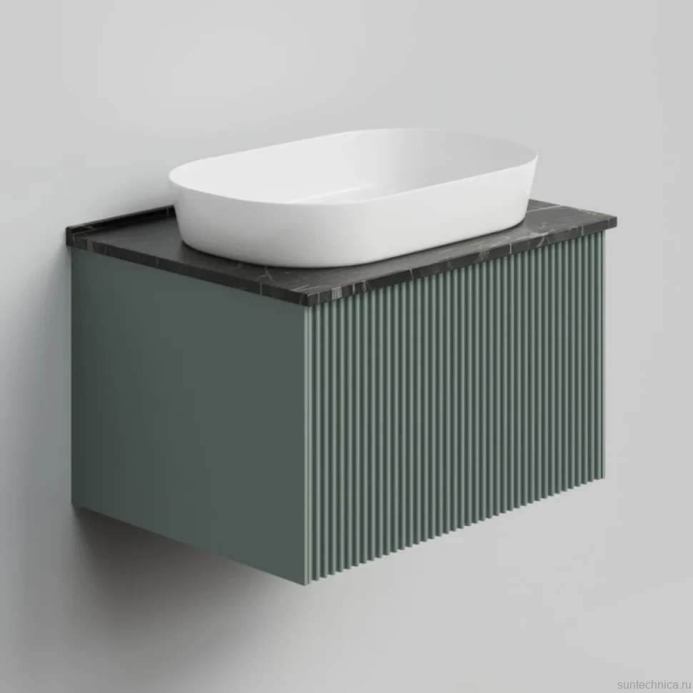 Тумба с раковиной La Fenice Terra 60 подвесная, grigio, столешница черный мрамор, раковина белая матовая