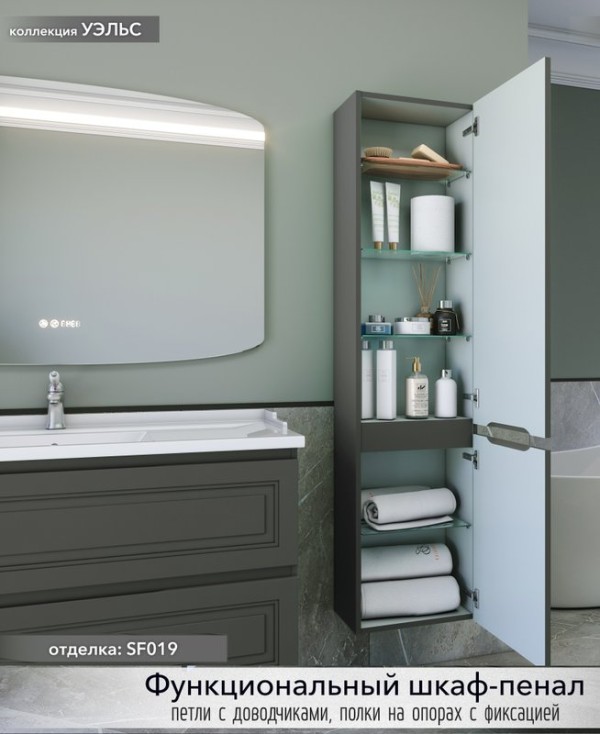 Шкаф-пенал для ванной Caprigo Wales 40 R графит