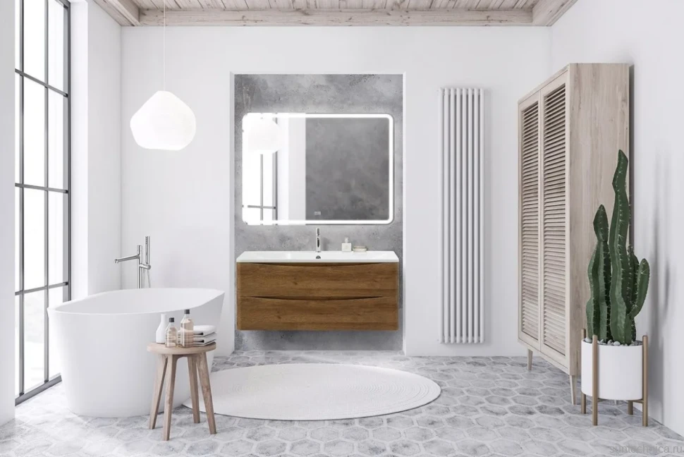 Мебель для ванной комнаты BelBagno Acqua 120 подвесная, rovere rustico, белая глянцевая раковина