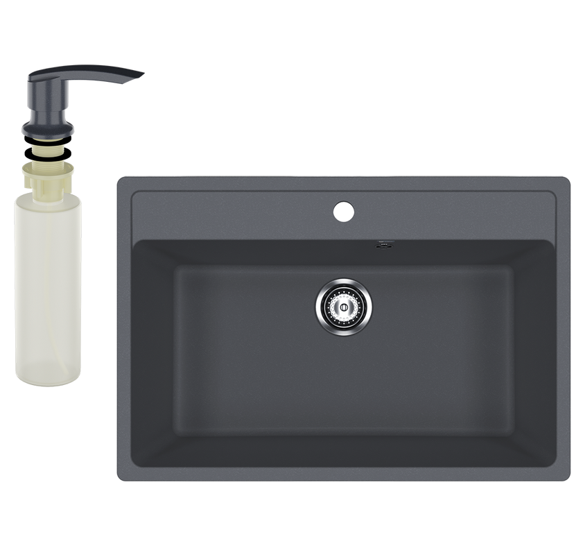 Мойка кухонная Ulgran U-600 343 антрацит + дозатор U-02 антрацит