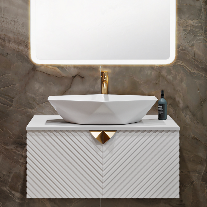 Тумба с раковиной Runo Андорра 85 белая матовая, белый глянец, раковина Poligono 65