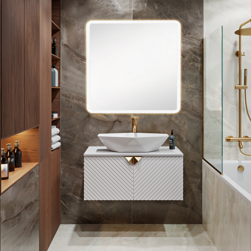 Тумба с раковиной Runo Андорра 85 белая матовая, белый глянец, раковина Poligono 65