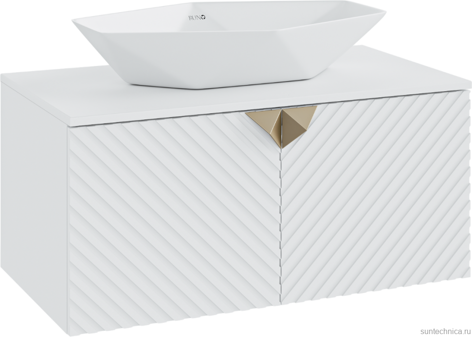 Тумба с раковиной Runo Андорра 85 белая матовая, белый глянец, раковина Poligono 65