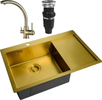 Комплект Мойка Zorg Light + Смеситель Steel Hummer SH 699 BRONZE бронза + Измельчитель Bone Crusher BC 610-AS