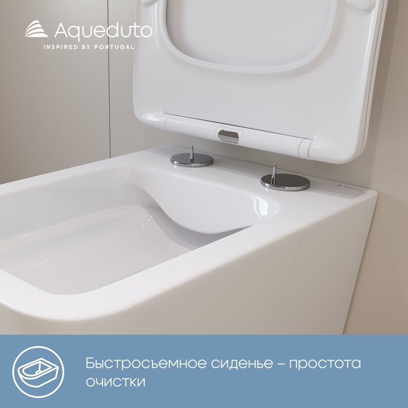 Унитаз подвесной Aqueduto Macio MAC0110 безободковый, с микролифтом, белый глянцевый + Ершик Ridder Kira белый P