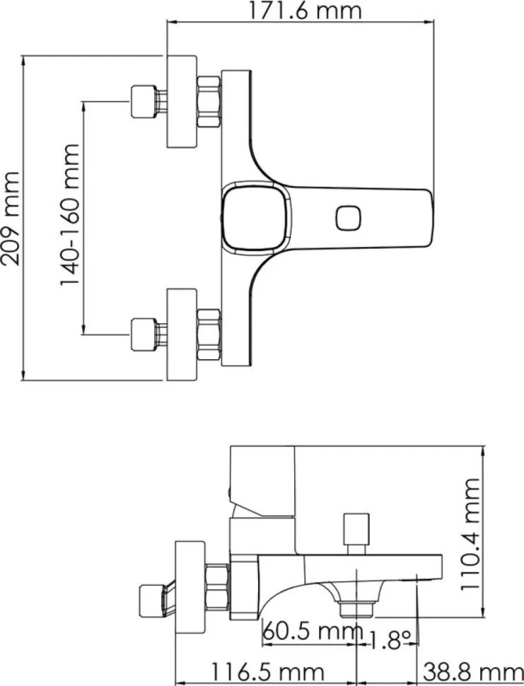 Смеситель для ванны с душем Wasserkraft Naab 8601