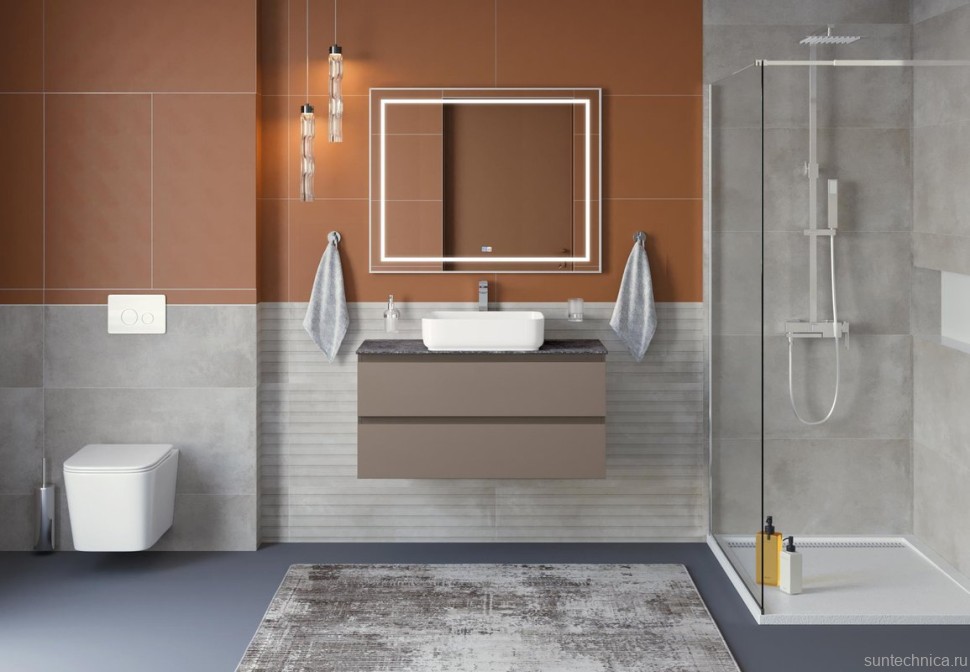 Тумба с раковиной BelBagno Kraft 100 подвесная, матовая бежевая, столешница kep-100-grn, раковина BB1304