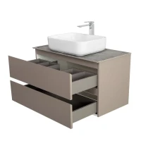 Тумба с раковиной BelBagno Kraft 100 подвесная, матовая бежевая, столешница kep-100-grn, раковина BB1304