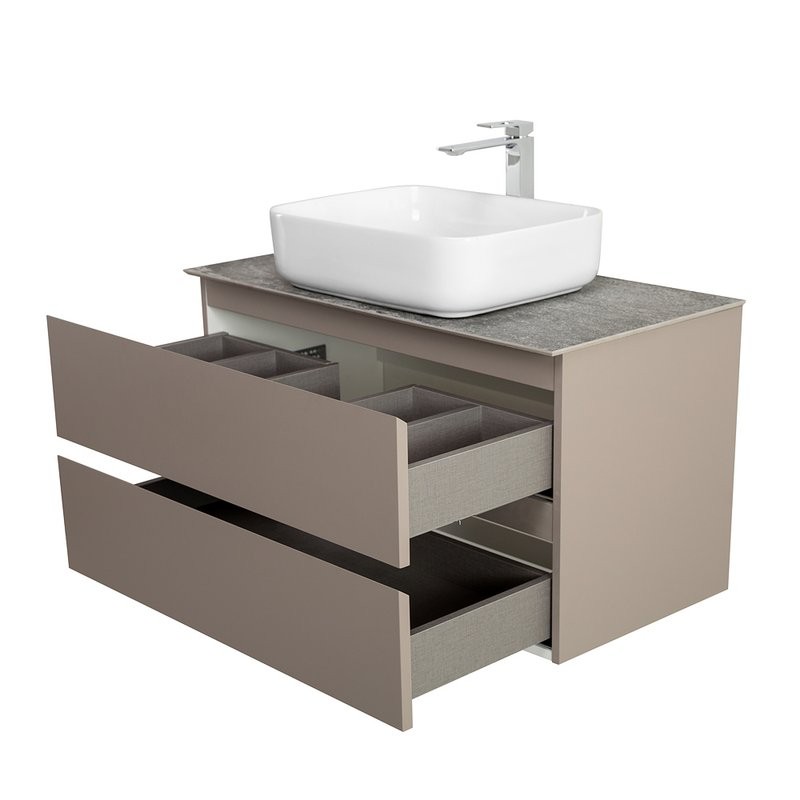 Тумба с раковиной BelBagno Kraft 100 подвесная, матовая бежевая, столешница kep-100-grn, раковина BB1304