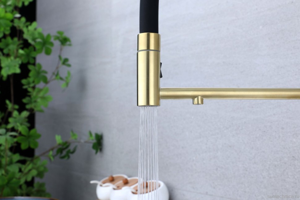 Смеситель для кухни Paulmark Ganymede Ga213199-LG с гибким изливом, светлое золото