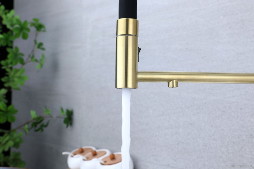 Смеситель для кухни Paulmark Ganymede Ga213199-LG с гибким изливом, светлое золото