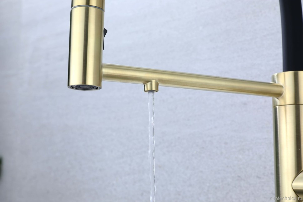Смеситель для кухни Paulmark Ganymede Ga213199-LG с гибким изливом, светлое золото