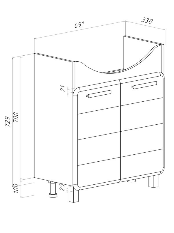 Тумба под раковину без столешницы Runo Эрика 75 напольная, глянцевая белая