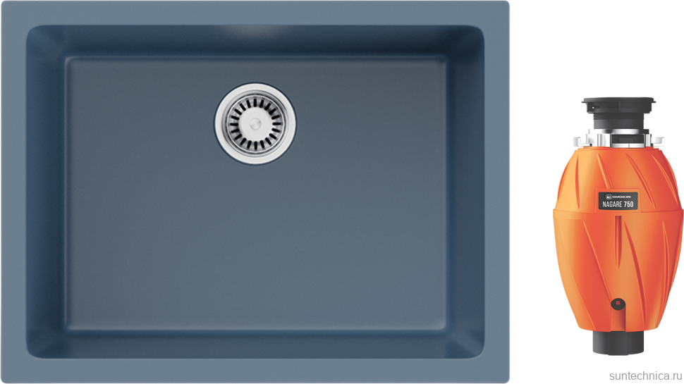 Комплект Мойка Omoikiri Okinoshima 61-U/I-SB smoky blue + Измельчитель Nagare 750