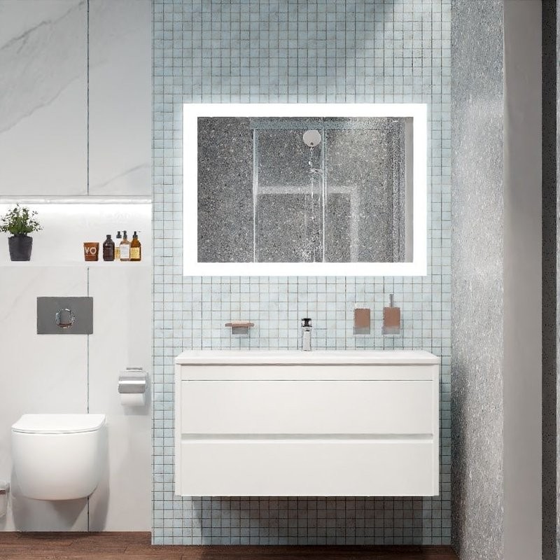 Тумба с раковиной Art&Max Family 100, подвесная, Bianco Lucido