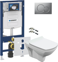 Комплект Унитаз подвесной Cersanit Carina XL Clean On DPL EO slim + Крепления Geberit Duofix 111.815.00.1 к стене + Инсталляция UP 320 111.300.00.5 + Кнопка Sigma 01 115.770.JQ.5 лакированная, матовый хром + Звукоизоляция