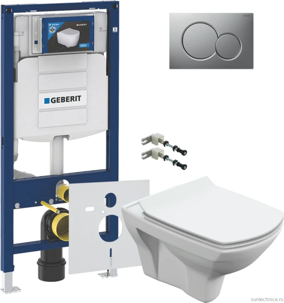 Комплект Унитаз подвесной Cersanit Carina XL Clean On DPL EO slim + Крепления Geberit Duofix 111.815.00.1 к стене + Инсталляция UP 320 111.300.00.5 + Кнопка Sigma 01 115.770.JQ.5 лакированная, матовый хром + Звукоизоляция