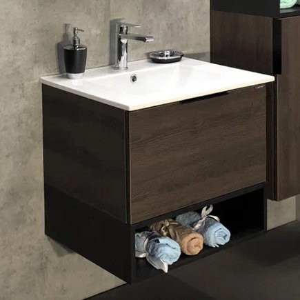 Тумба с раковиной Comforty Франкфурт 60 подвесная, дуб шоколадно-коричневый