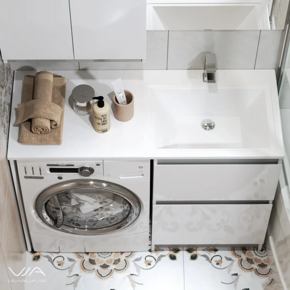 Мебель для ванной комнаты Alavann Soft Silver 120 R под стиральную машину, белая