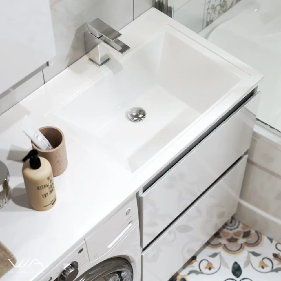 Мебель для ванной комнаты Alavann Soft Silver 120 R под стиральную машину, белая