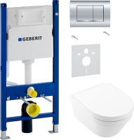 Комплект Унитаз подвесной Villeroy & Boch Architectura + Звукоизоляция Geberit + Инсталляция Duofix Delta 458.163.21.1 с кнопкой смыва, хром