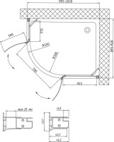 Душевой уголок Vegas Glass AFS-F 100*90 08 01 R профиль глянцевый хром, стекло прозрачное