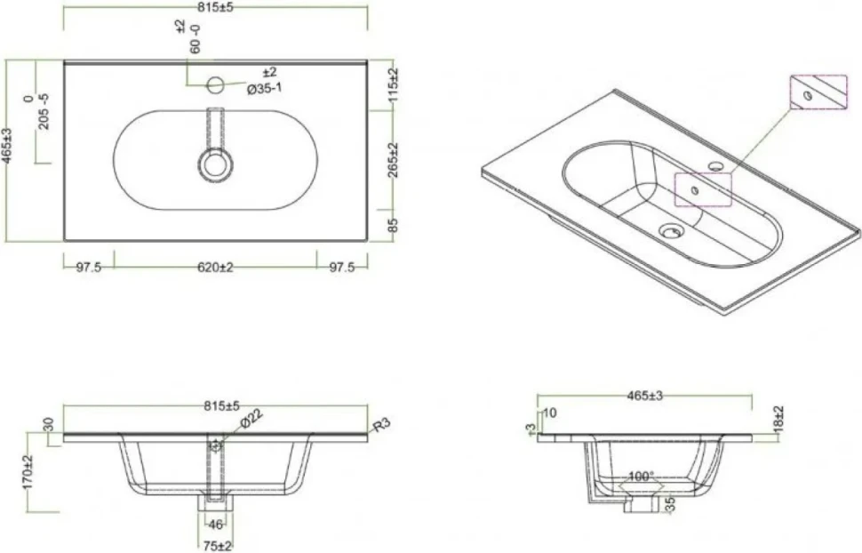 Тумба с раковиной BelBagno Kraft 80 подвесная, 2 ящика, cemento grigio