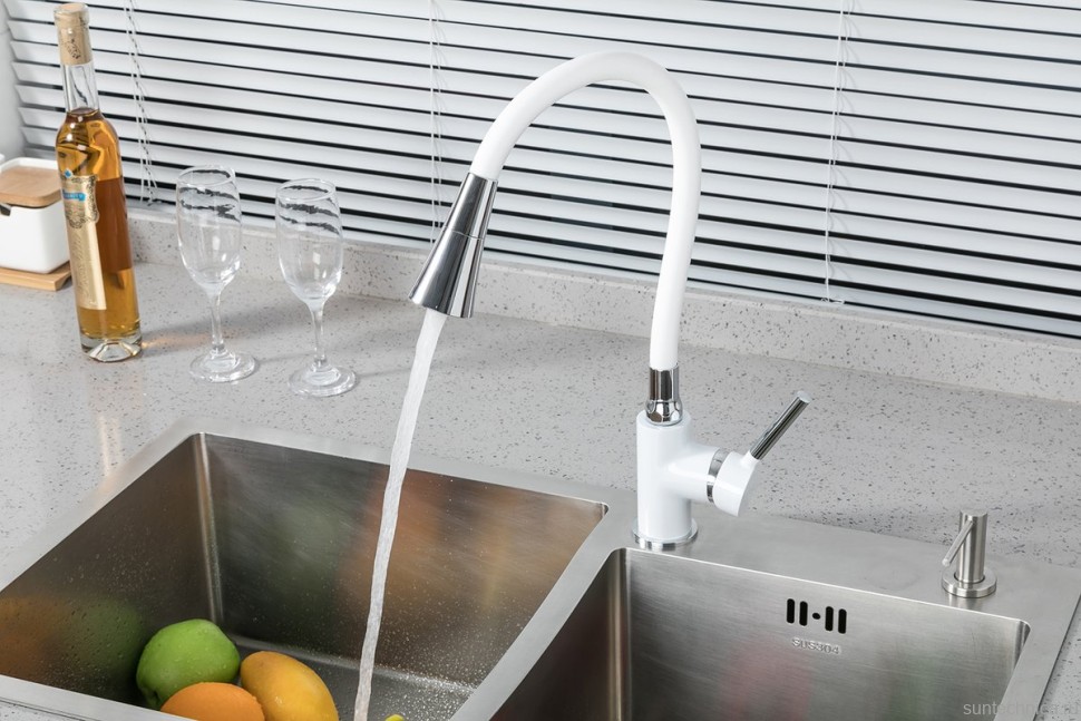 Смеситель для кухни Frap H44-8 F4044-8 с гибким изливом, белый